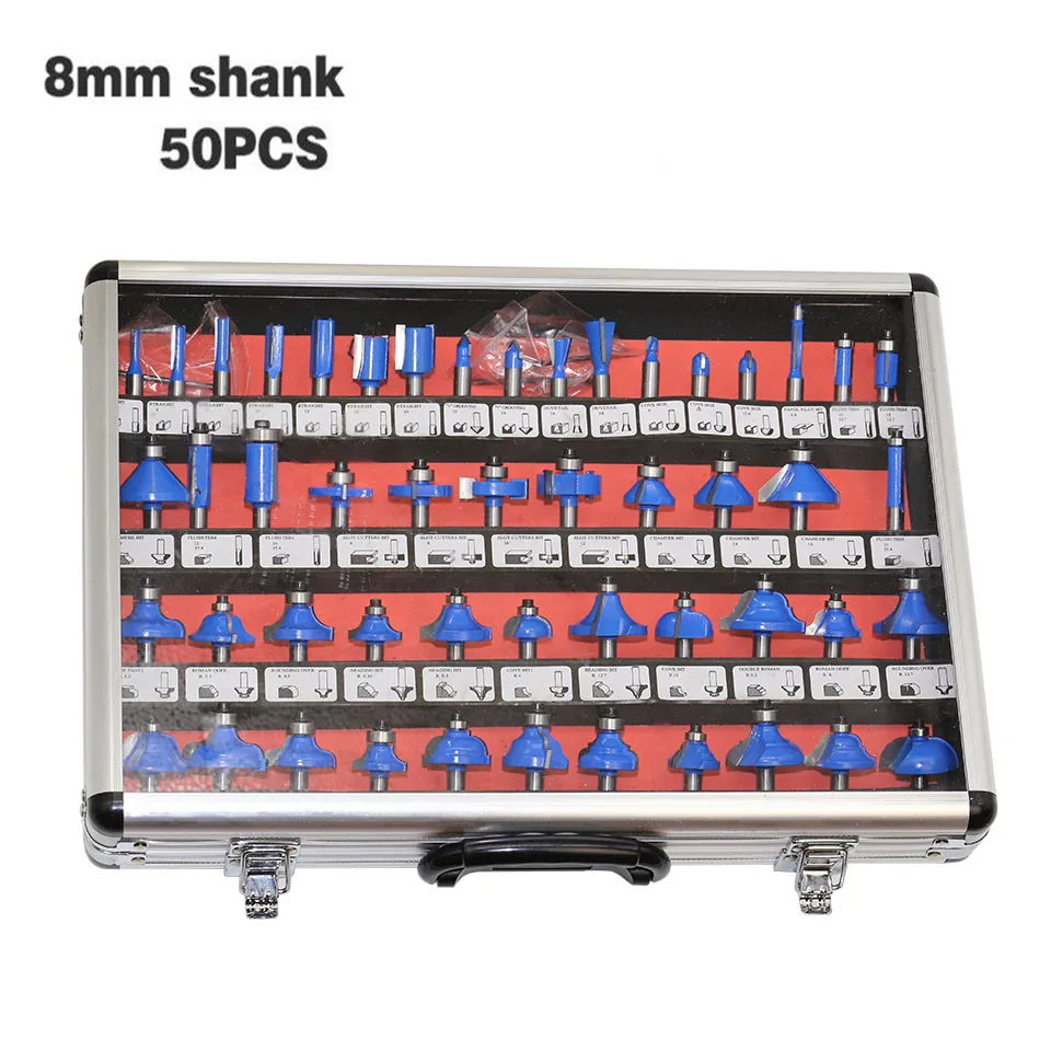 

50pcs/set 8mm Shank Professional DIY Milling Cutter Router Bit Set Tungsten Carbide Kit Milling Cutter Tool Router Bit With Case