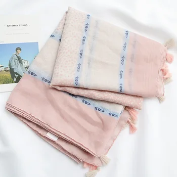 

women's pink neck scarf female autumn spring South Korea fresh sweet long print neck scarf muffler shawl