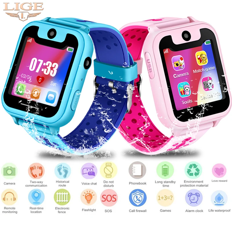 

LIGE New Children Phone Watch Children LBS Positioning Remote Monitoring Lighting SOS Emergency Phone Digital Watch Support SIM