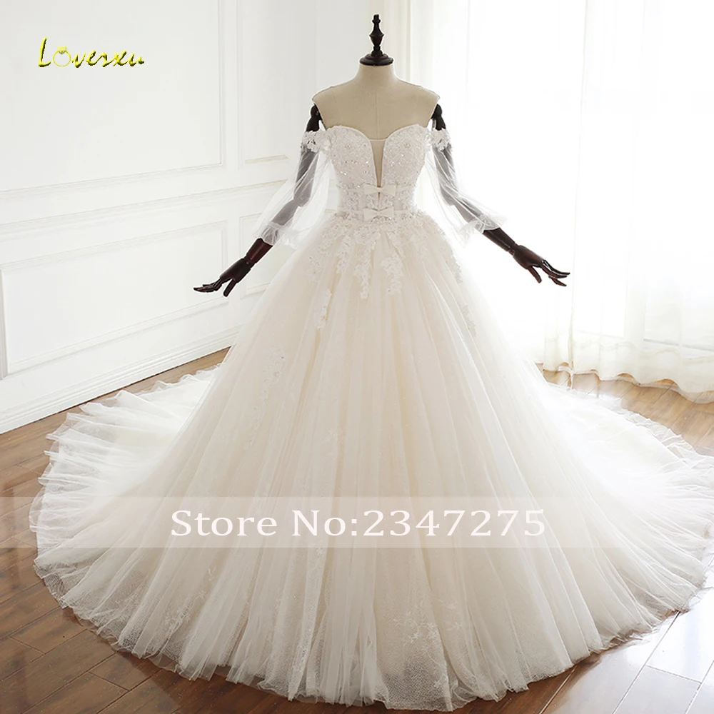 Loverxu Vestido De Noiva Милая кружево бальное платье свадебное роскошное платье с длинным рукавом аппликации свадебное платье с бисером плюс размеры