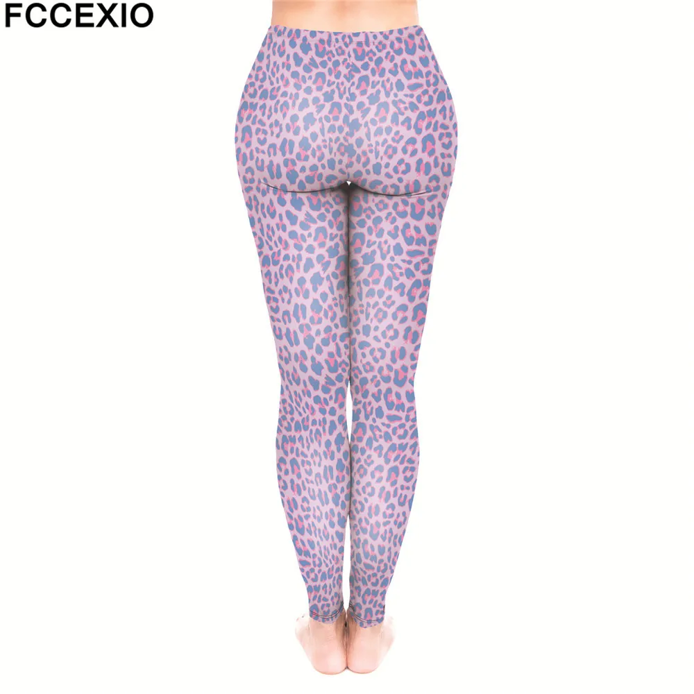 FCCEXIO Брендовые женские штаны для тренировок с высокой талией, леггинсы для фитнеса, стиль, розовые леопардовые Женские легинсы, обтягивающие брюки