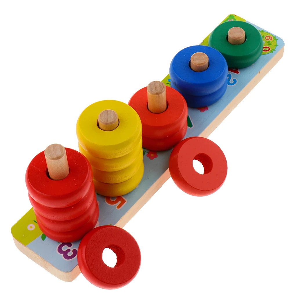 Colorful Rainbow Calculate Circle Montessori Counting Stacker Blocks Wooden Educational Toy for Kids Chilrden Ages 3+