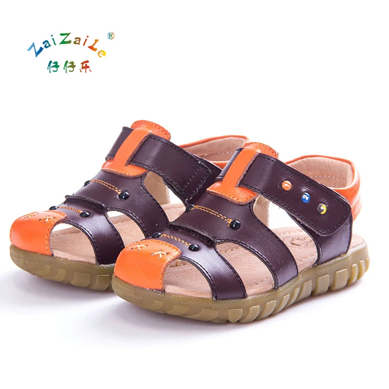 Summer Beach Kids Shoes Breathable Soft Genuine Leather Boys Sandals