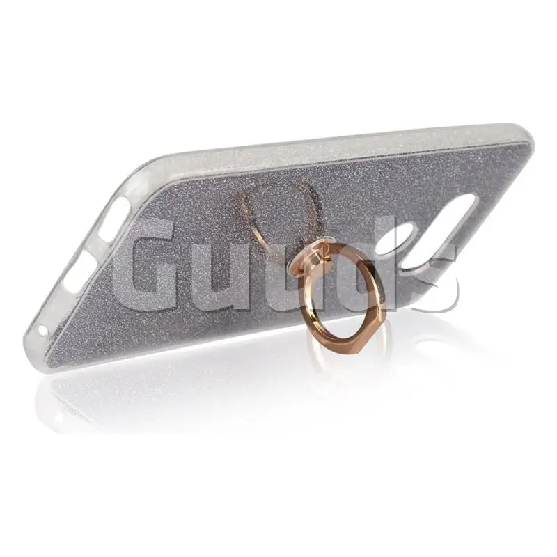 Luxury Soft TPU Glitter Back Ring Cover with 360 Rotate Finger Holder Buckle for LG G6 - Black