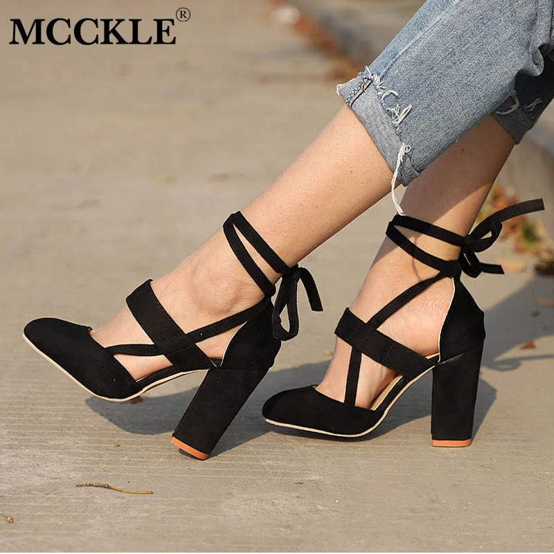 black heels with chunky heel