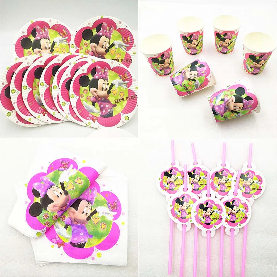 

50pc/set Minnie Mouse Party Supplies Paper Plate Cup Straw Napkin Baby Shower Tableware Minnie Birthday Party Decoration Favors