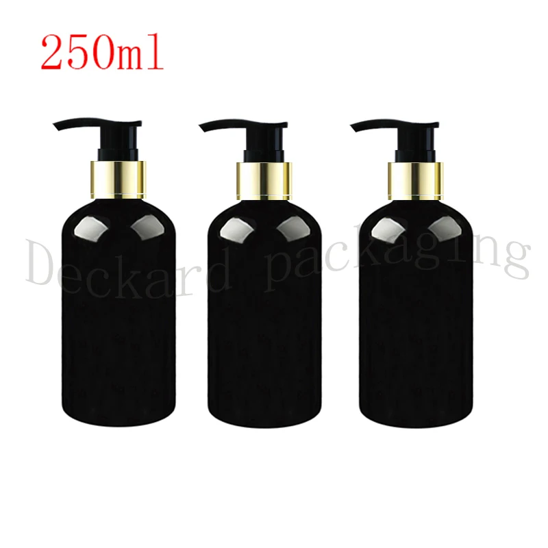 

30pcs 250ml PET Lotion gold Pump black Bottle,Amber Plastic Cosmetic Container,Empty Shampoo Sub-bottling,Essential Oil Bottle