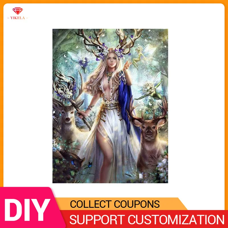 

5D DIY Full Round/Square Diamond Painting Cross Stitch Long Hair Fantasy Fairy Princess Deer Angles DevilMosaic Embroidery Tree
