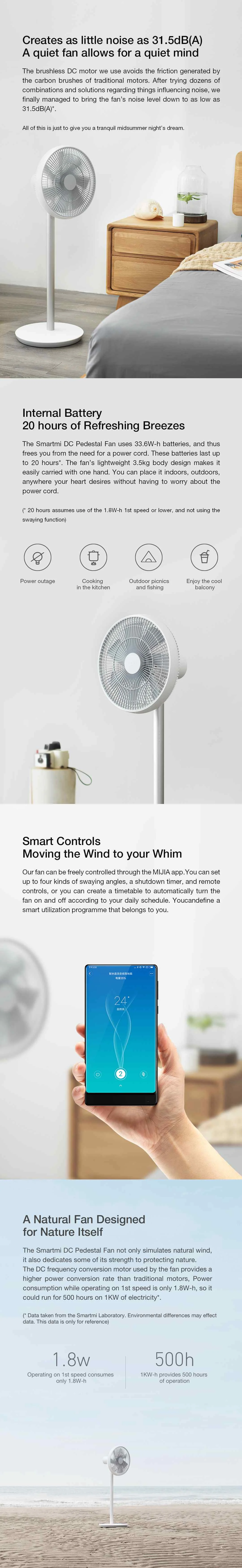Smartmi 25 Вт новая версия белый натуральный ветер пьедестал вентилятор 2S с MIJIA приложение управления литий-ионный аккумулятор DC Частотный вентилятор
