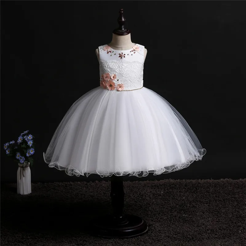 Кружевное платье принцессы с цветочным узором для девочек на свадьбу; костюм для подростков; детское платье для девочек на день рождения, выпускной вечер; вечернее платье; BH-3002 - Цвет: white