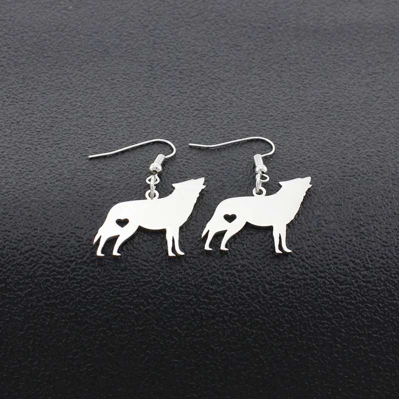 JWEIJIAO Brand Animal Wolf Pendant Dangle Earrings Women Fashion Stainless Steel Drop Earring Party Wedding Jewlery SKU47 2
