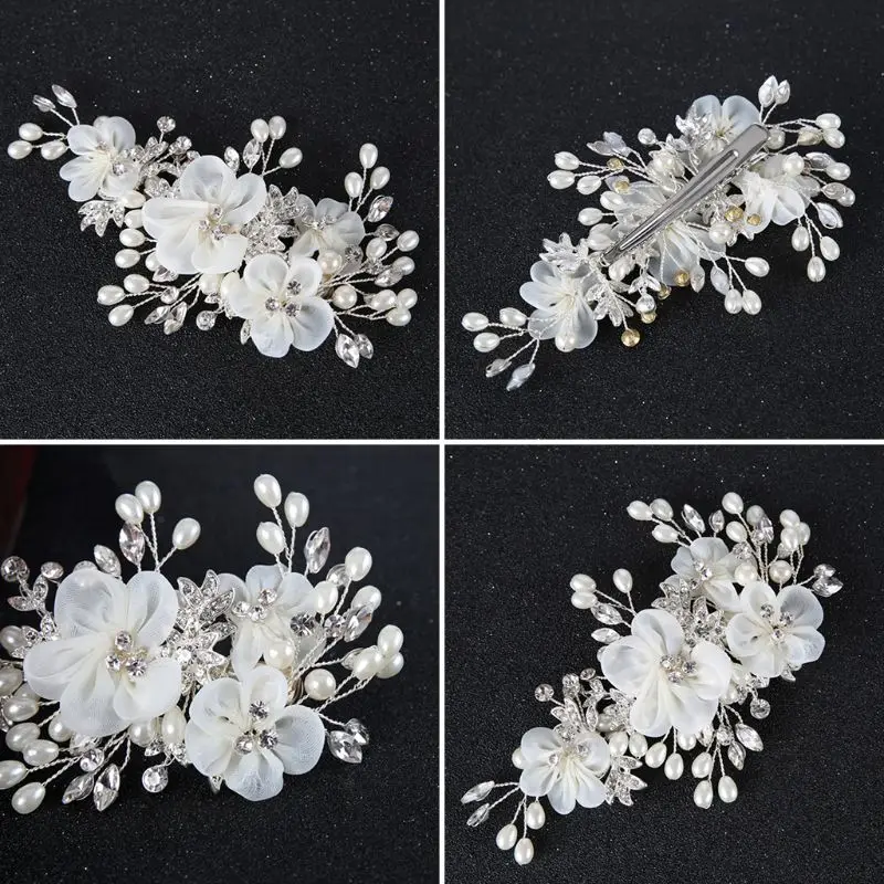

Hair Clip Wedding Bride Headwear Pearl Flower Handmade Crystal Headdress Bridal Decoration Charms Clips Gifts Hair Jewelry