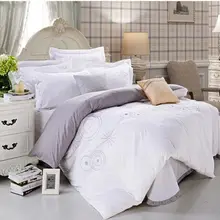 Black White comforter/duvet cover Queen king 4pcs Embroidered pure color bedding set home textile bed sheet bedclothes cotton