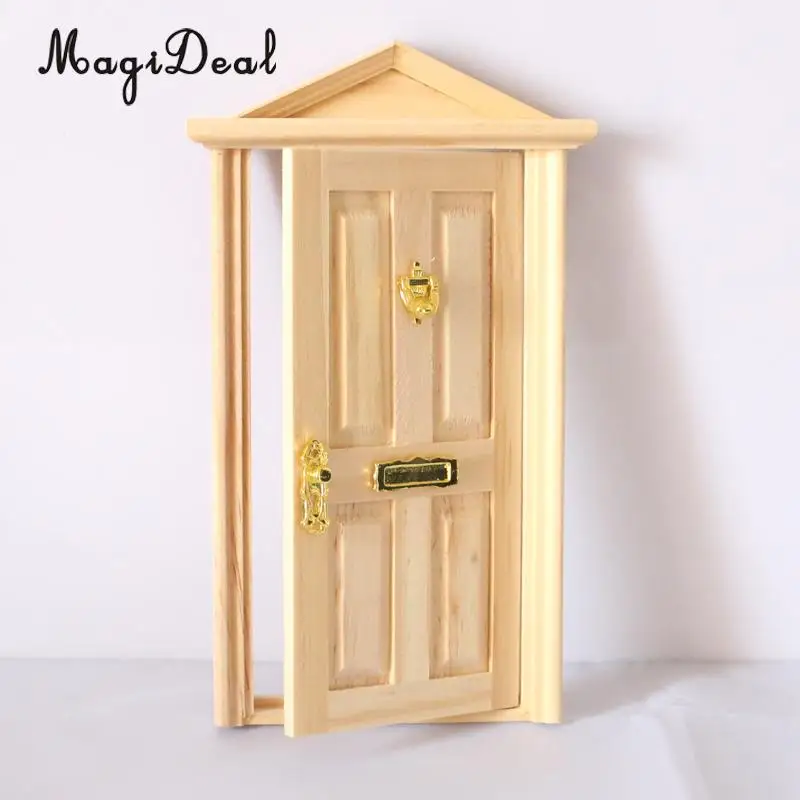 MagiDeal 1:12 Dolls House Miniature Wooden Steepletop Open Door with Hardware for Dollhouse Bedroom Bathroom Kids Toy 5Colors