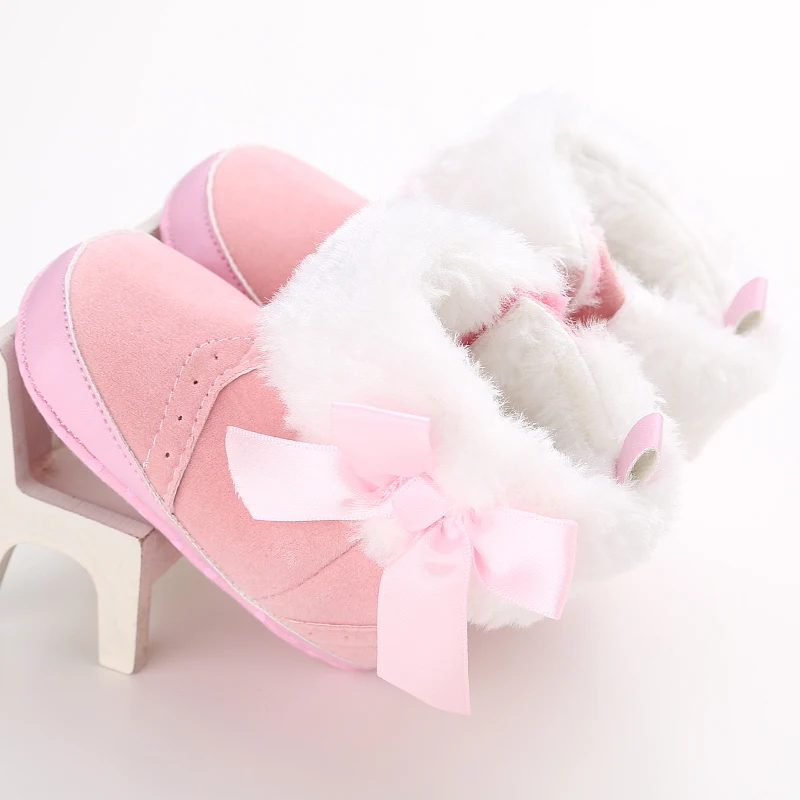 Pudcoco одежда для малышей для девочек и мальчиков с милым бантом-бабочкой на кожа детская обувь, новорожденные Нескользящие Детские плюшевые сапоги