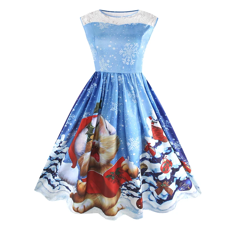 

2019 New Casual Sleeveless Christmas Dress O-neck Family Party A-Line Dress Clothes Snowman Printing Mini Dress For New Year