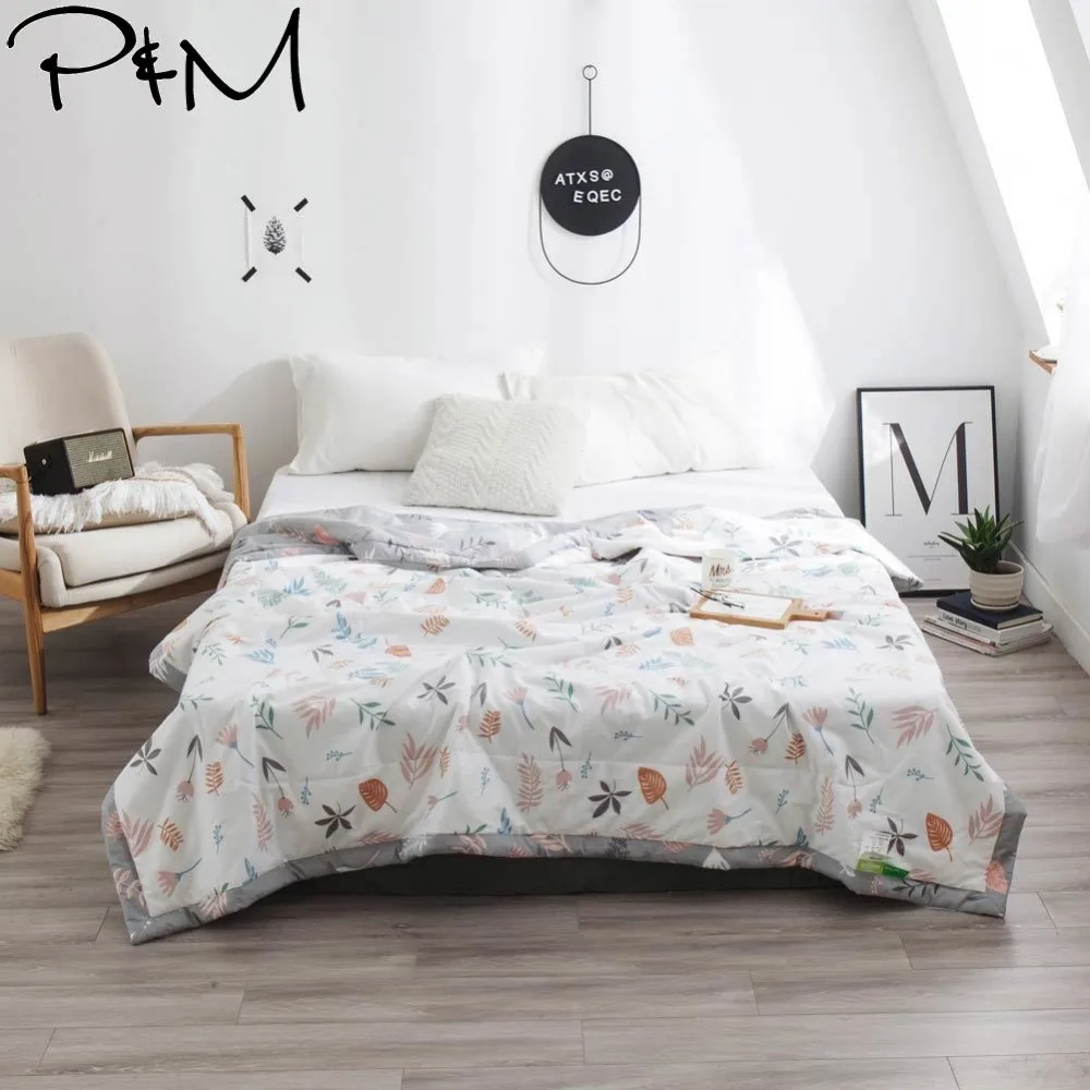 

2019 Pastoral Brief Leaves Quilt Cotton air-condition Quilted Thin Comforter Summer Throws Blanket Twin Full Queen Size