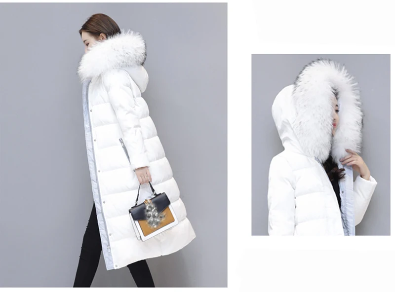 Зимние длинные пуховики зимние пуховые пальто для девочек женские Белые парки на утином пуху верхняя одежда с капюшоном и меховым воротником размера плюс QH0848