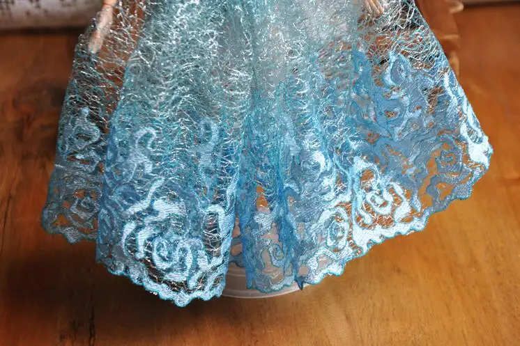 Красивая кружевная ткань 3 метра в винтажном стиле с синей сеткой и вышивкой, ширина 16 см