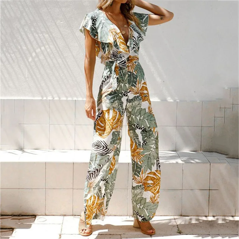Playsuit Fashion Women V-Neck Floral Print Sleeveless Long Playsuit Ladies Jumpsuit Sexy Female Summer Beach Overalls R04 (12)