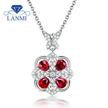 Женские вечерние ювелирные изделия, грушевидная огранка, 3,5x4,5 мм, красный рубин, бриллиантовый кулон из белого золота 18 К WP033