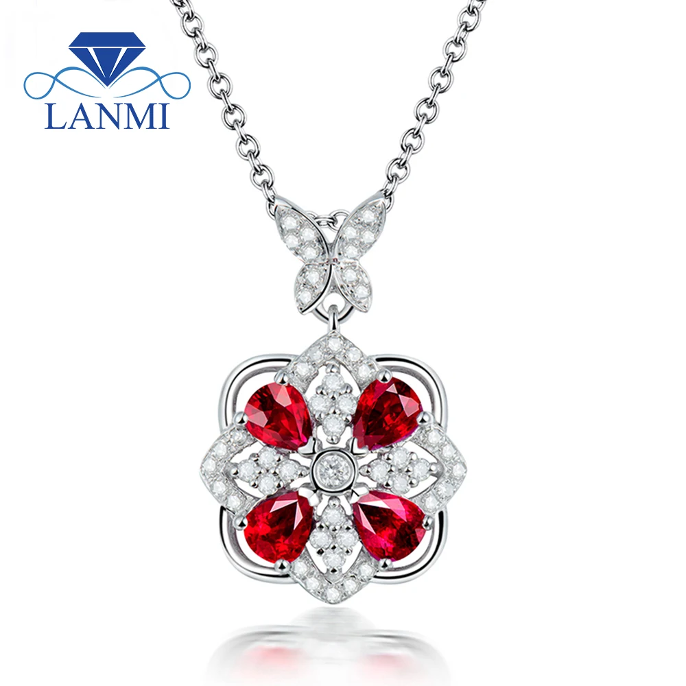 US $633.00 Women Party Jewelry Pear Cut 35x45mm Red Ruby Diamond Pendant In 18Kt White Gold WP033