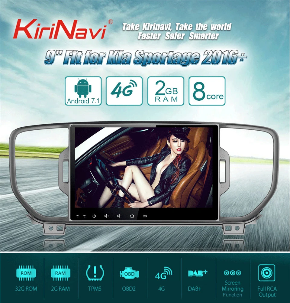 Cheap KiriNavi Octa Core Android 7.1 Car DVD GPS Player For Kia Sportage Multimedia Player Audio Stereo Radio GPS Navigation RDS BT 4G 0