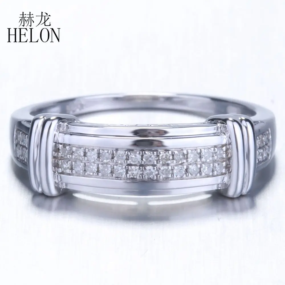 

HELON Hot!!! Diamonds Silver Ring Fine Jewelry 925 Sterling Silver Pave Natural Diamonds Ring Engagement Women Jewelry Fine Ring