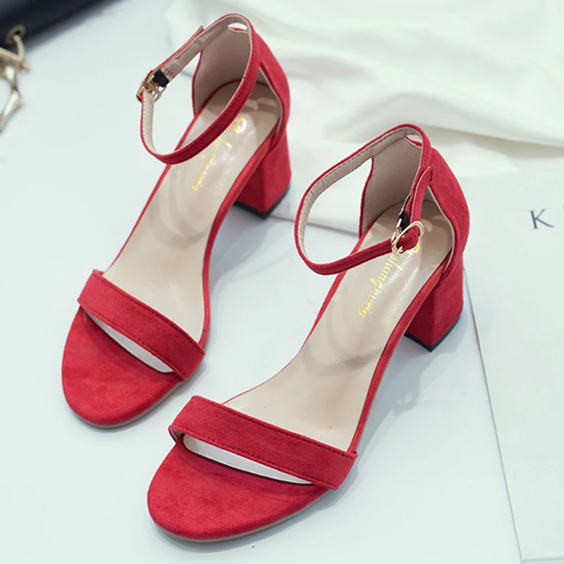 

Ankle Strap Heel Sandals Women Summer Shoes Woman Shoes Block High Heels sandles Pumps Wedding Party Shoe Red Black buty damskie