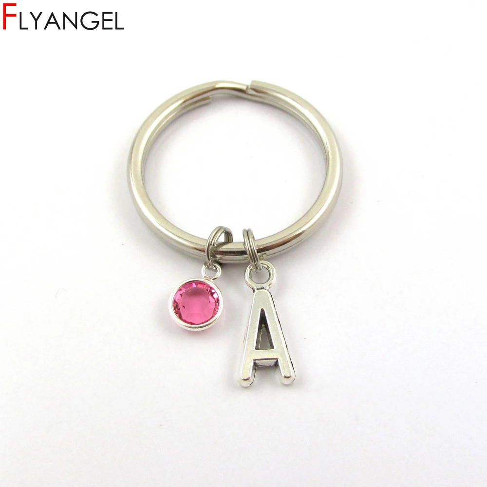 

Motivation Custom A-Z Initial Letter Pink Birth Stone Crystal Pendant Keychain Men Women Boy Girl Fashion Jewelry Gift Keyring