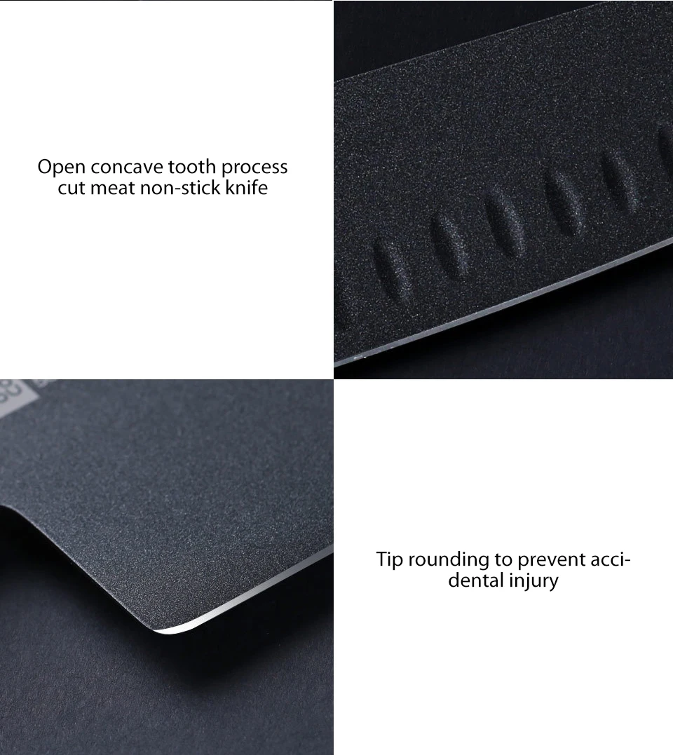 Original Xiaomi Mijia Huohou Cool Black Kitchen Non-Stick Knife Stainless Steel Knife Set 307mm Slicing Knife +298mm Chef Knife  (18)