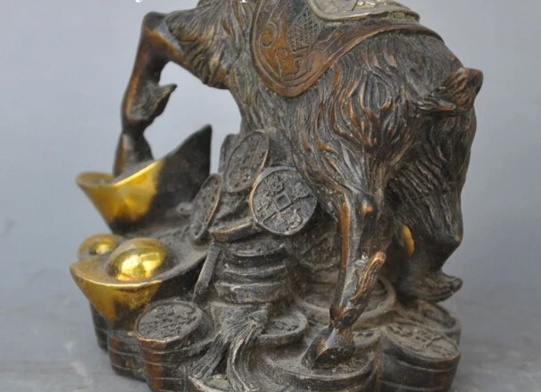 

S0404 7"china fengshui bronze gilt animal wealth yuanbao money coin sheep Goat statue discount 30% (C0324)