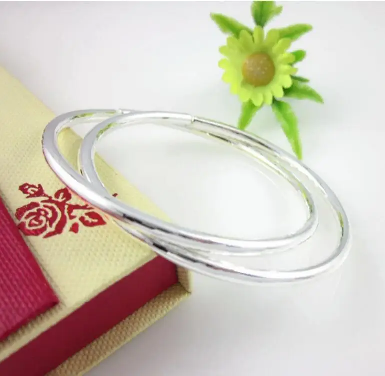 Anenjery классические простые модные 925 пробы серебряные гладкие браслеты на запястье браслеты подарок на день Святого Валентина S-B59
