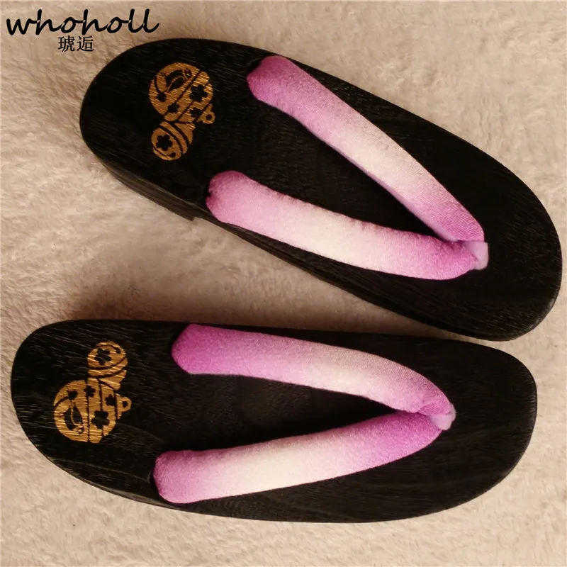 

WHOHOLL Geta 2019 New Japanese Geta Wedge Sandals Lady Wooden Slippers Anime Cosplay Japanese Clogs Women Flip-flops Slides COS