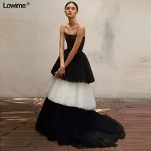 Простые Дизайнерские тюлевые платья знаменитостей без бретелек черно-белое Многоуровневое вечернее платье элегантное женское вечернее платье красное ковровое Платье женское вечернее платье