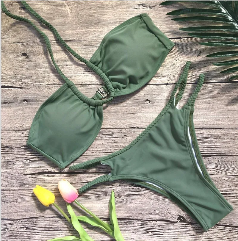 Brand New Bikini 2018 Sexy Criss Cross Hollow Halter Bandage Swimsuit Women (1)