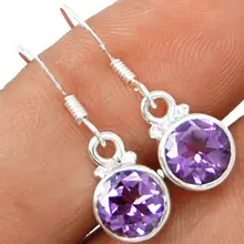 Ручной работы из натуральной аметист серьги 925 Твердые стерлингового серебра KE0230
