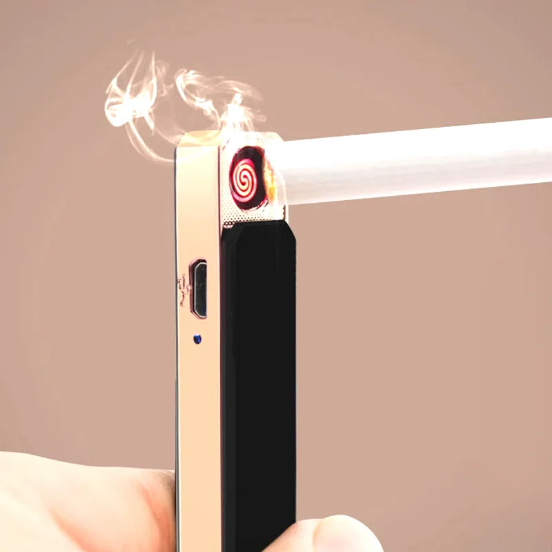 Мини тонкая USB Зажигалка металлическая перезаряжаемая Электронная сигарета