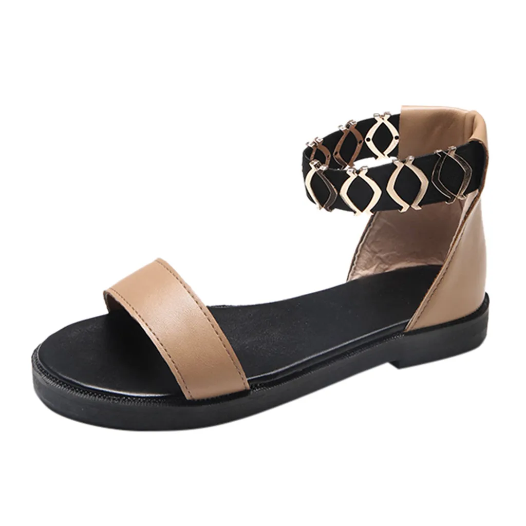Women's Fashion Casual Elastic Band Flat Sandals Women Metal Decoration