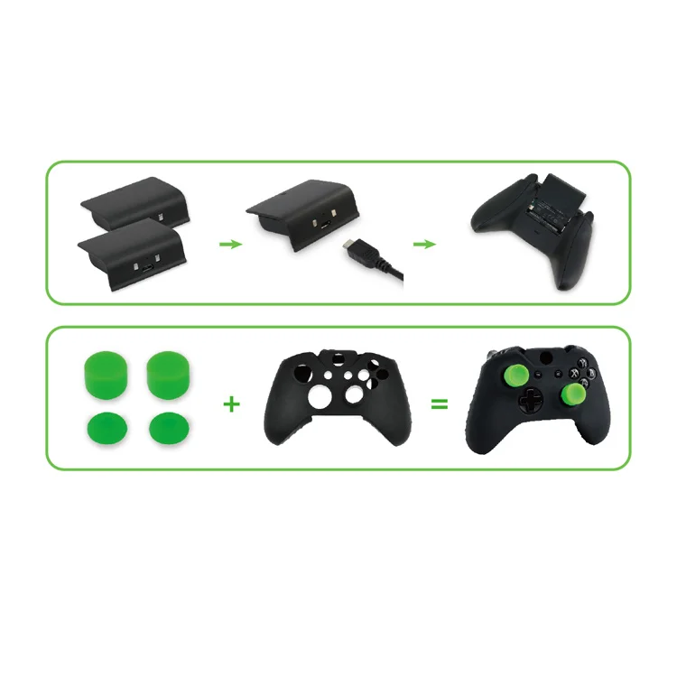 Super Game Kit Silicone Case Thumbstick Cover Battery Pack Stereo Headphones Dual Charging Dock For Xbox One S