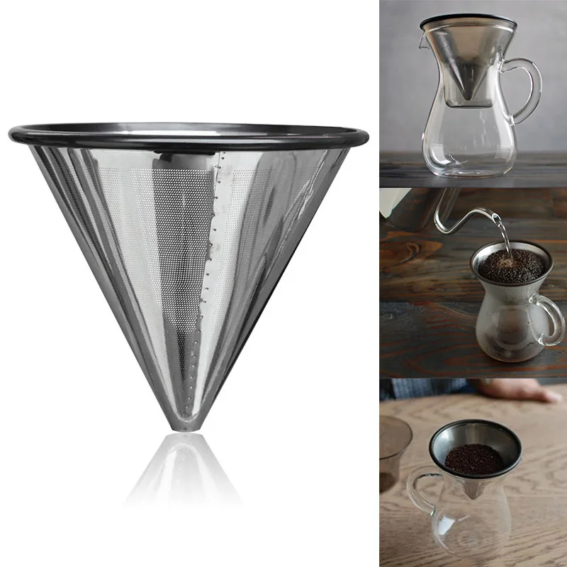 

Stainless Steel Pour Over Coffee Filter Reusable Paperless Cone Dripper for Coffee Maker LBShipping