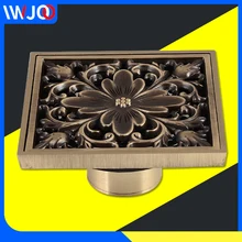 Floor Drain Cover Square Antique Brass European Bathroom Shower Drainer Filter Anti-odor Peony Pattern Floor Waste Grates