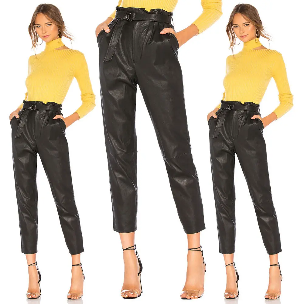 Hirigin осенние женские брюки из искусственной кожи, облегающие уличные брюки длиной до щиколотки, обтягивающие брюки с высокой талией