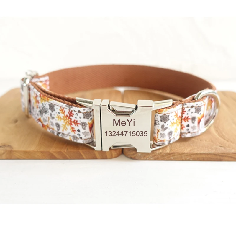 

SNOW CHRISTMAS TREE Polyester Webbing Dog Collar with Laser Engraved Personalized Buckle Dropshipping Available
