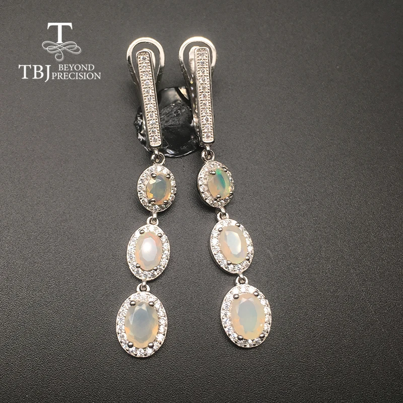 

TBJ,Long clasp earring natural Ethiopian Opal 925 sterling silver gemstone fine jewelry for women nice gift