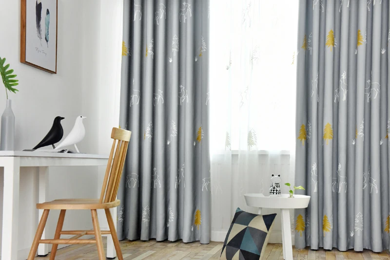 Grey Cartoon Charm Smile Face Embroidered Curtains for Kids Room Children Boys Nursery Simple Modern French Window Drapes 30