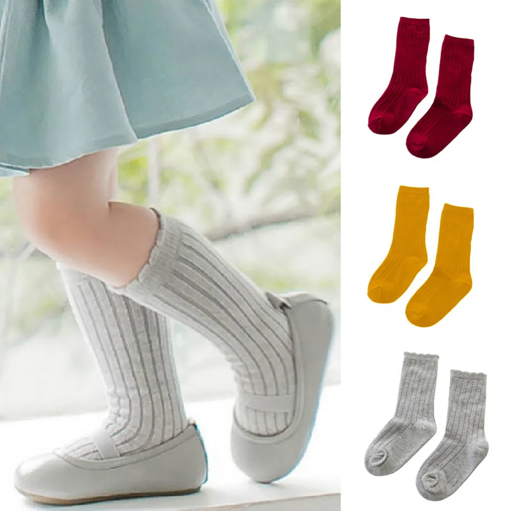 

Baby's Knee-high Socks Stripe Solid Color Cotton Socks Anti-slip Socks for Baby Boys and Girls