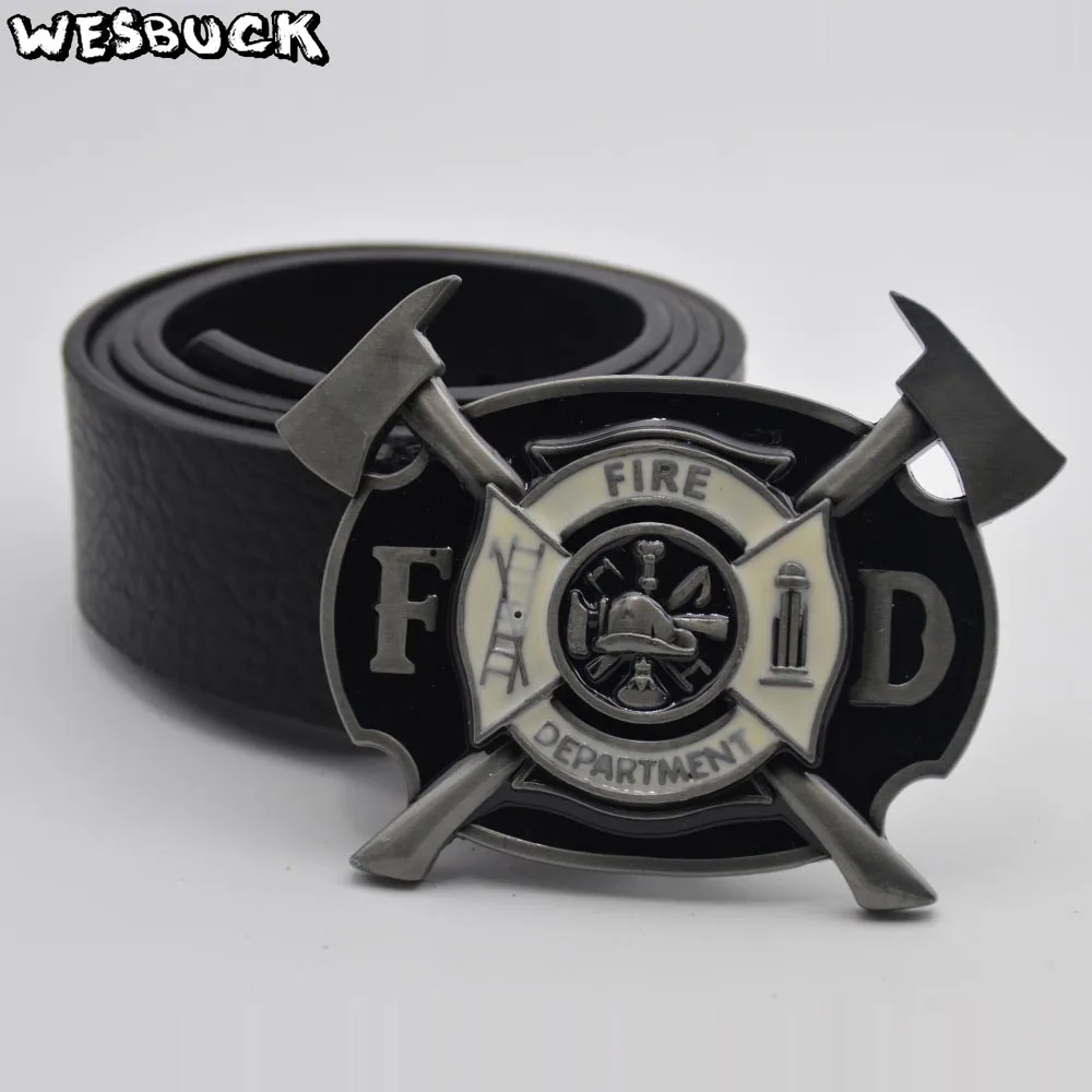 

5 PCS MOQ WesBuck Brand FIRE DEPARTMENT Men's Metal Belt Buckle Cowboy Cowgirl Silver Color Belt Buckle Fashion Jean accessories