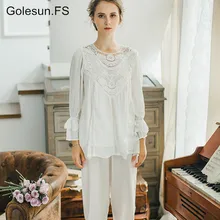 Новое поступление Демисезонный Для женщин принцессы пижама из чистого хлопка комплект Lady Royal Pyjimas одежда для сна, одежда для дома Vestidos SW1722