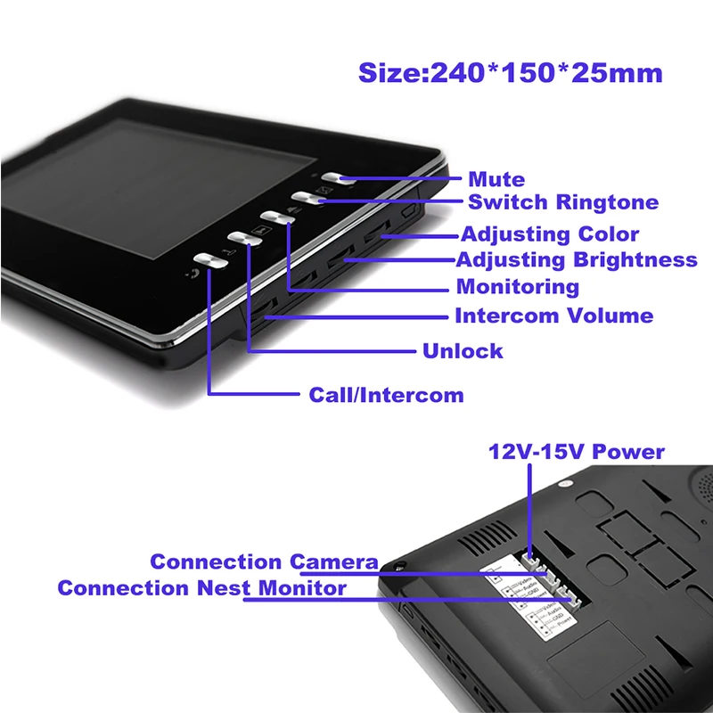 WOLILIWO проводной видео комплекты дверных звонков 7 ''цветной экран, монитор, разблокировать, домофон с камера ночного видения